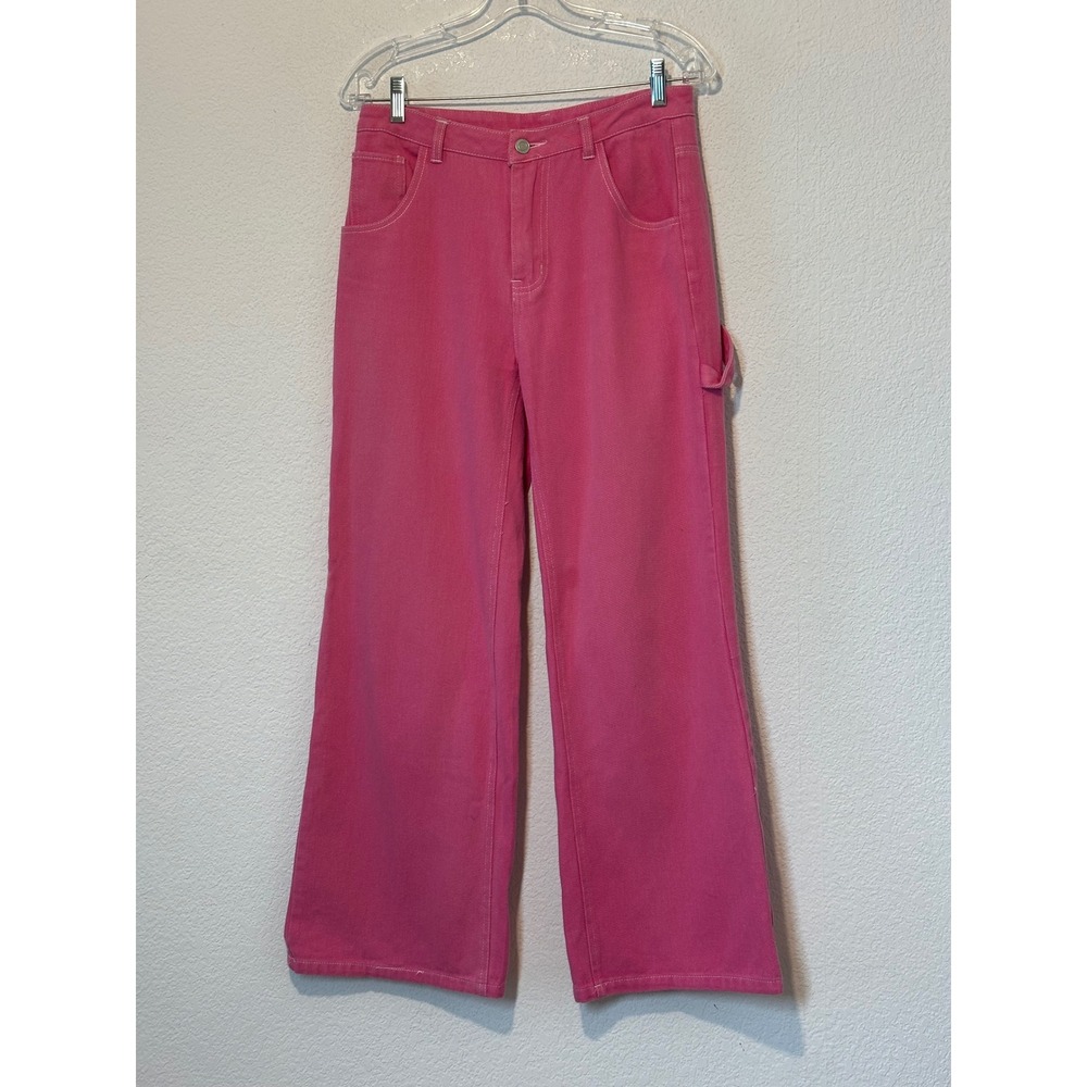High Botany Pink Wide Leg Carpenter Pants High Rise Cotton Size M A1514P 30x28